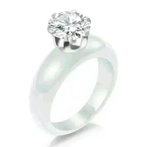 White Cermaic Cubic Zircon Ring